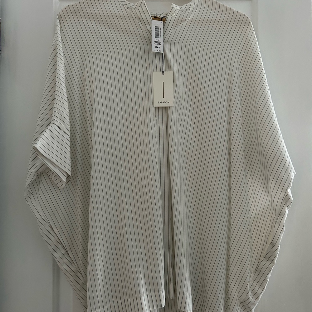 Babaton White and Gray Strip Oversized Button Down Shirt/Dress